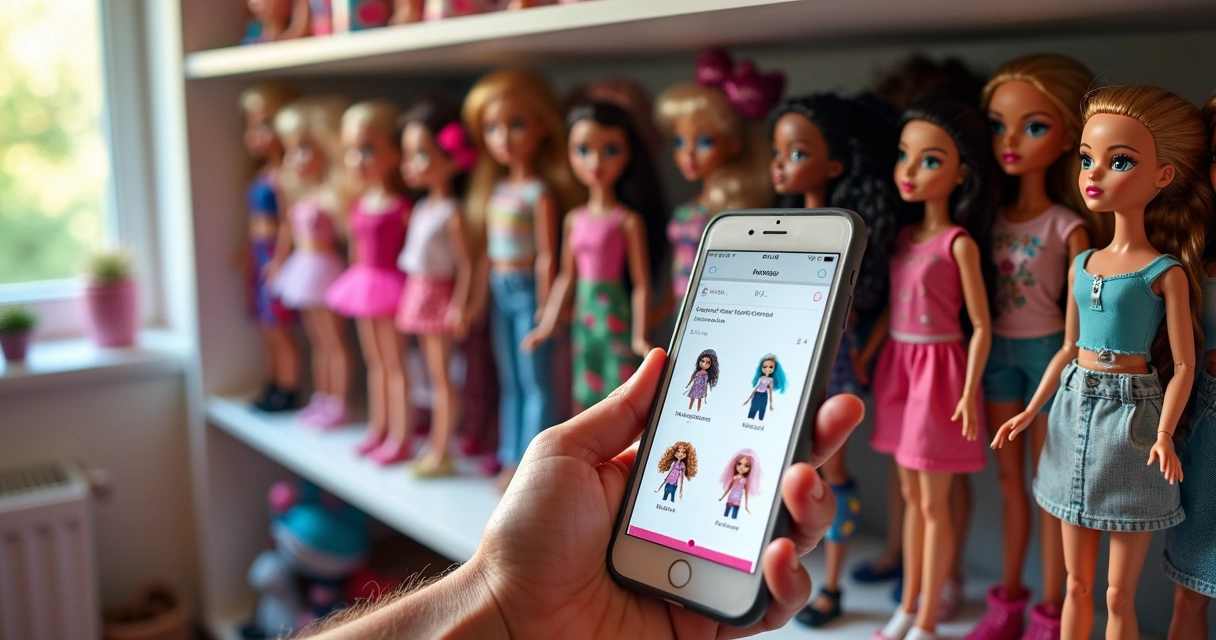 Coleção organizada de bonecas Barbie e Monster High em prateleira 