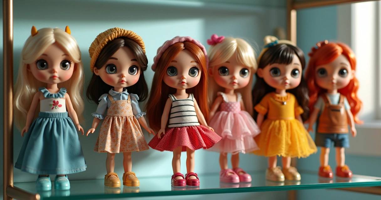 Bonecas Regrail organizadas em uma coleção 