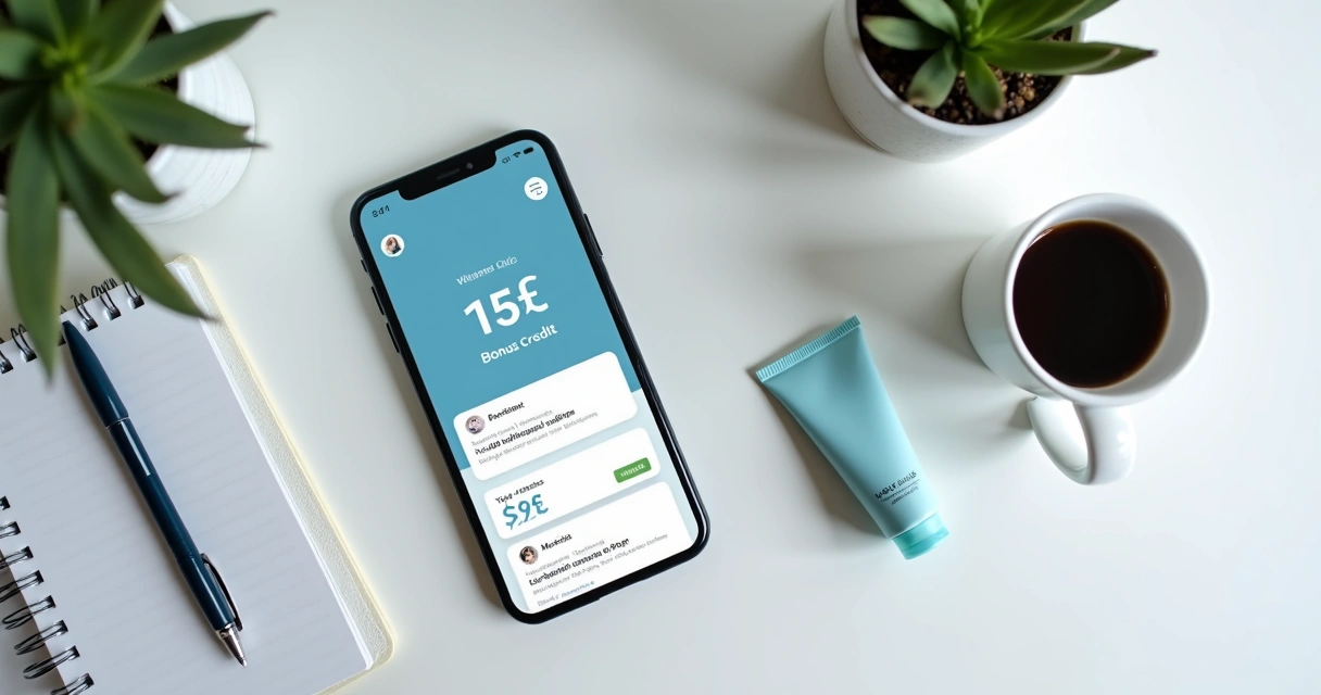 Tela de app mostrando bônus de quinze dólares 