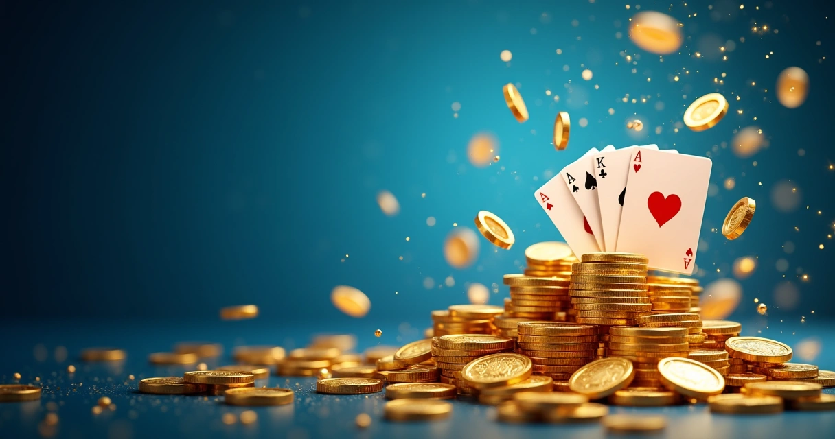 Moedas e cartas de baralho simbolizando bônus de cassino 