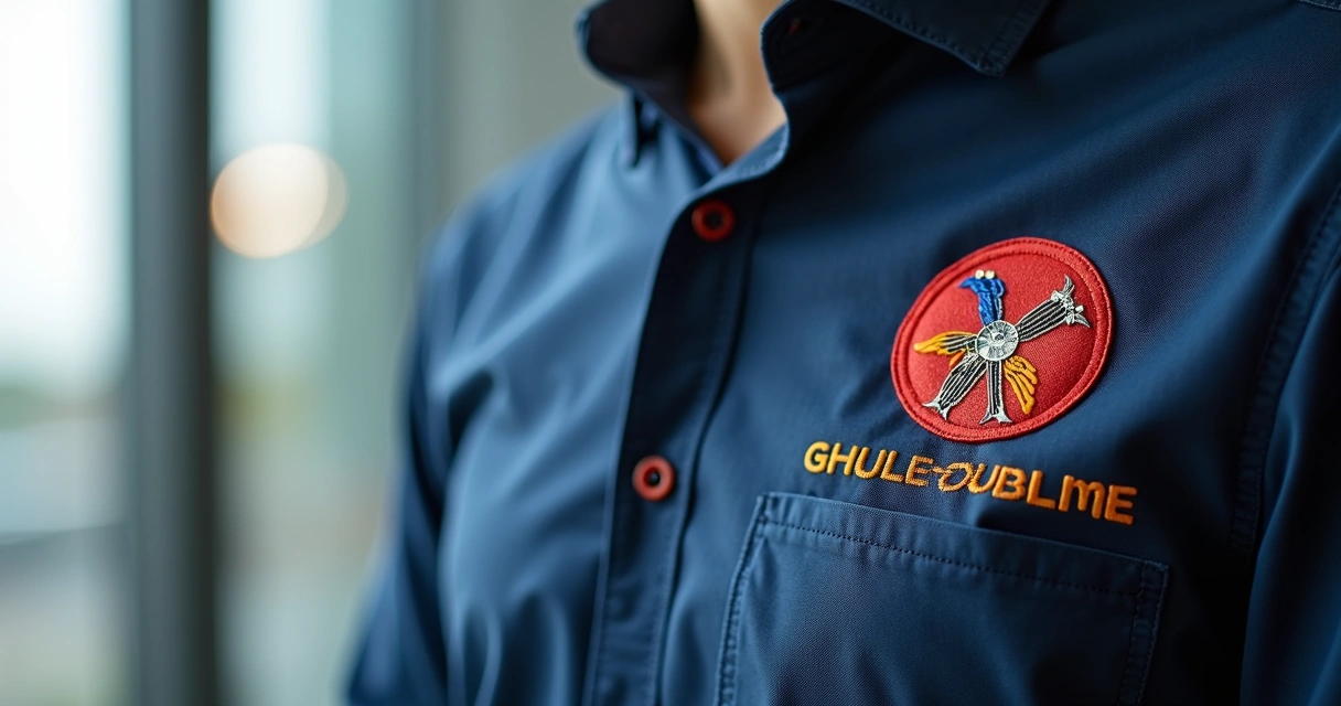 Detalhe de bordado em uniforme corporativo zona oeste RJ