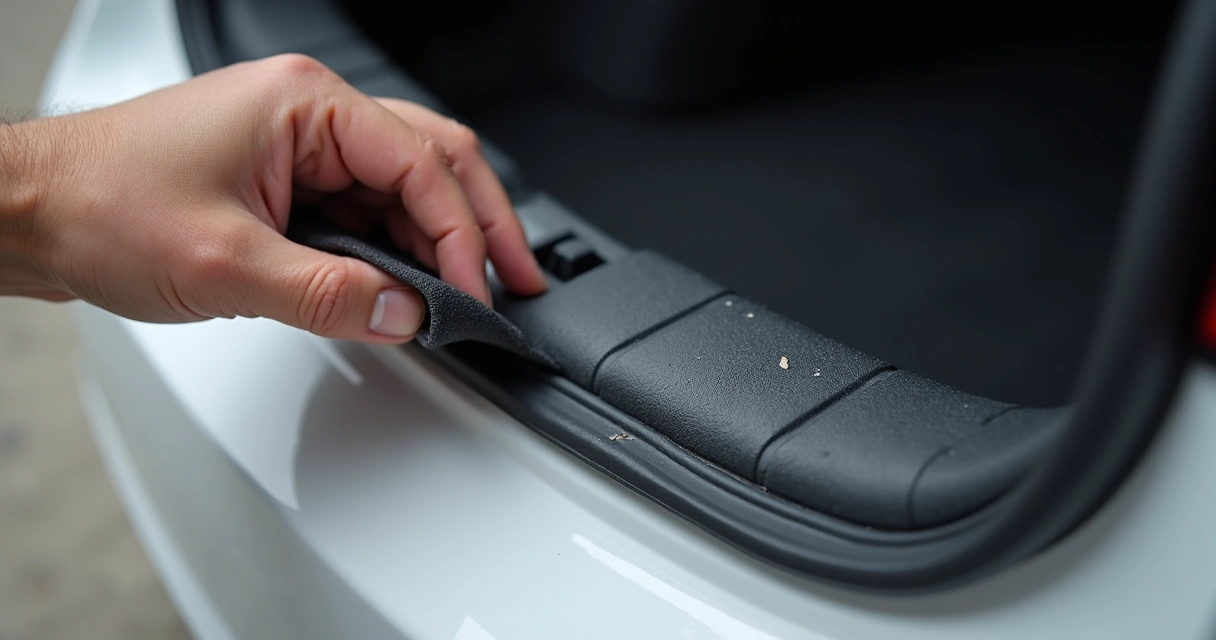 Borracha de vedação do porta-malas sendo inspecionada 