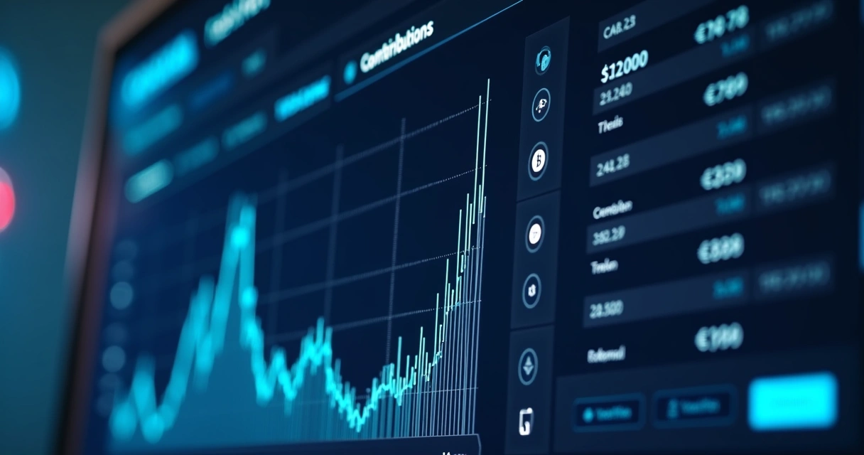 Tela de plataforma de trading com gráfico de aportes mensais