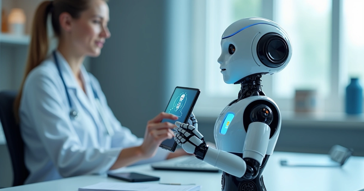 Robô digital atendendo paciente pelo WhatsApp em consultório virtual 