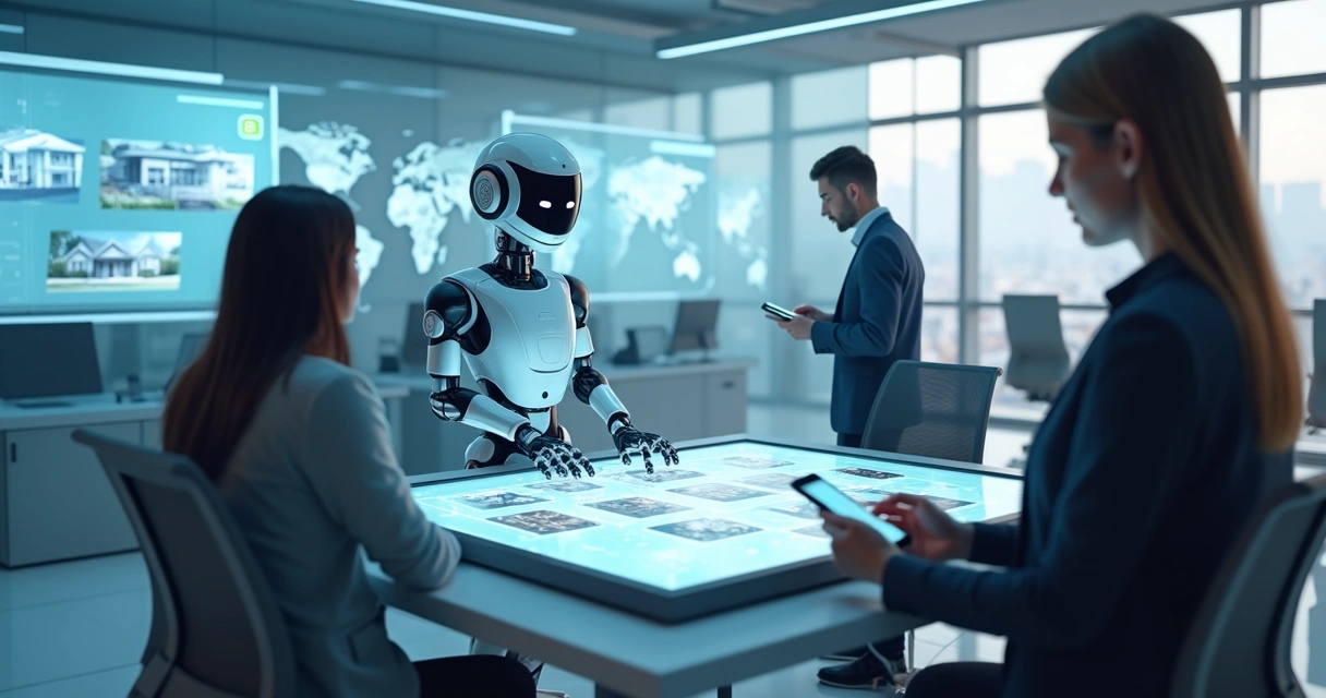 Chatbot atendendo clientes em uma imobiliária moderna 