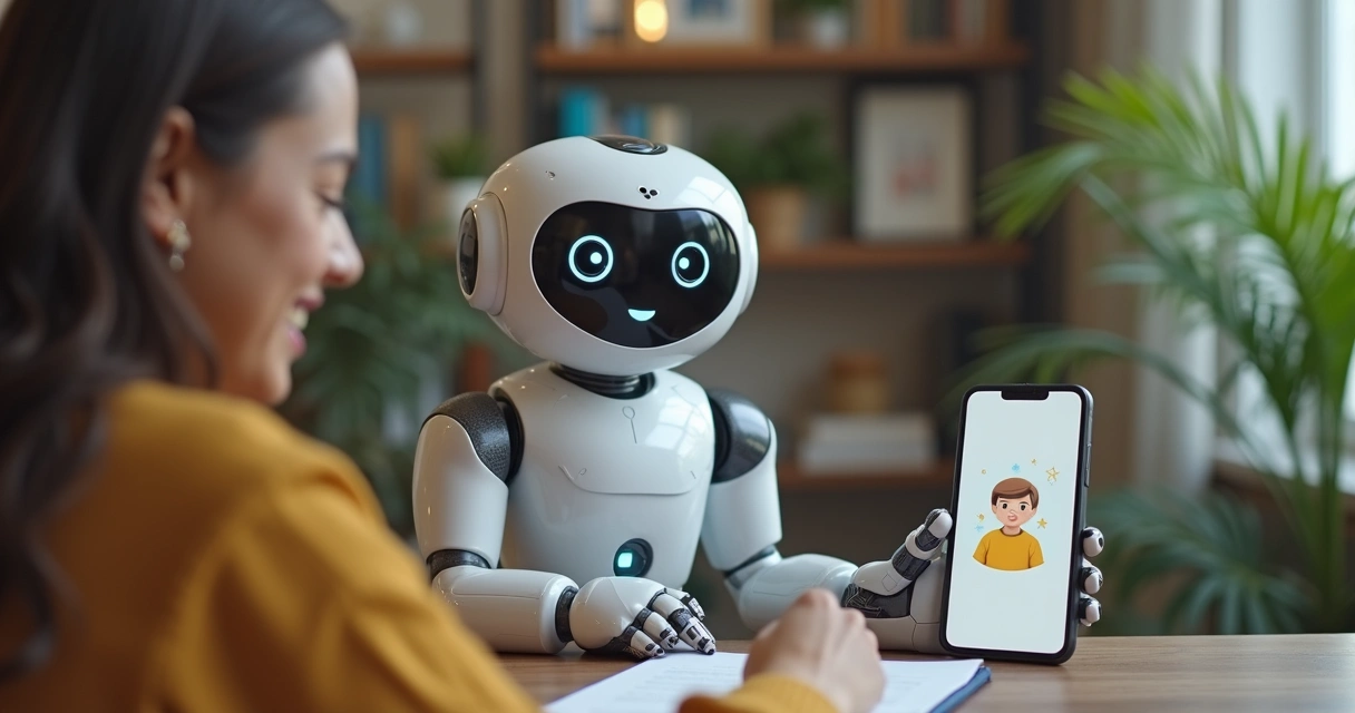Bot de atendimento conversando com pessoa sorrindo no celular 