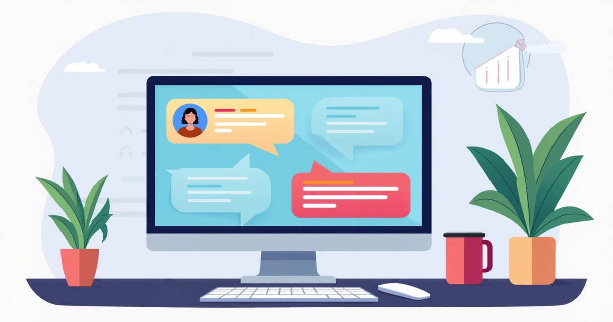 Bot virtual atendendo cliente de forma personalizada, caixa de chat colorida 