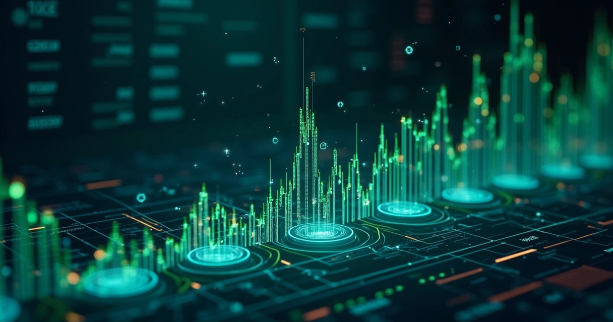 Bot de trading representado visualmente com criptomoedas em crescimento