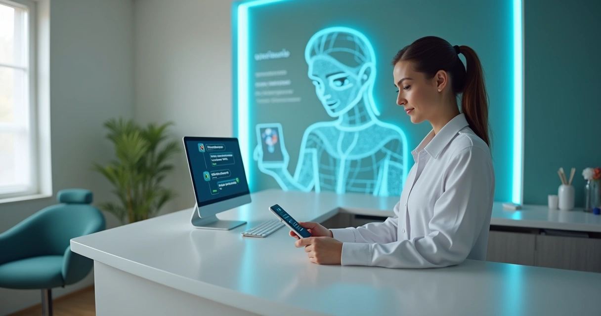 Atendente virtual de IA interagindo via WhatsApp em clínica odontológica 