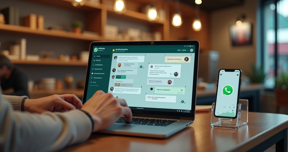 Chatbot de IA controlando mensagens do WhatsApp Business em balcão de pequena loja 