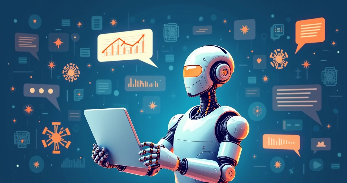Bot interagindo com gráficos e dados, representando aprendizado de máquina 