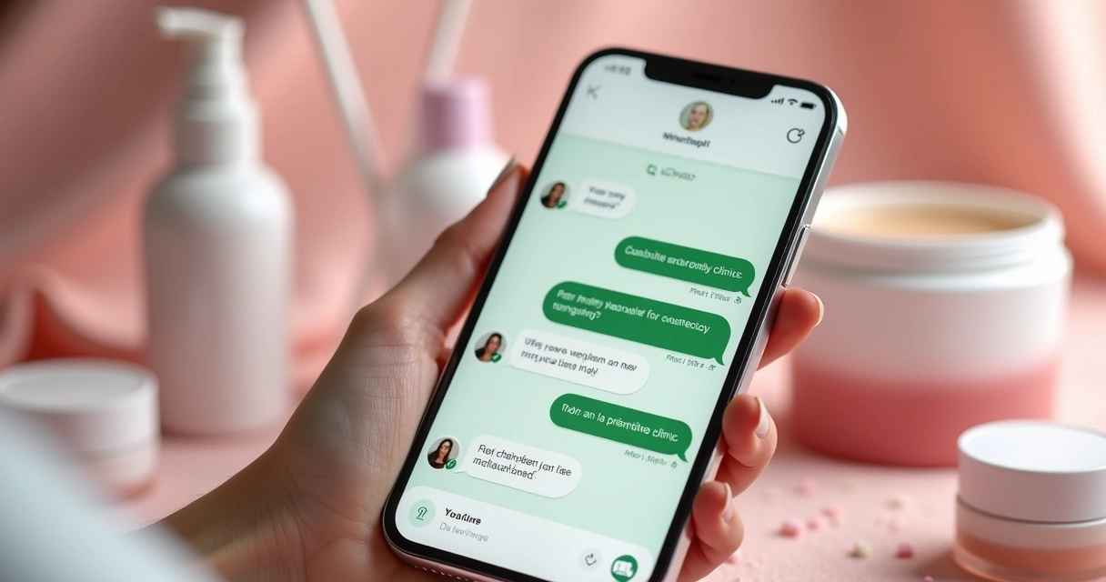 Chatbot de WhatsApp interagindo com cliente de clínica estética em tela de celular 