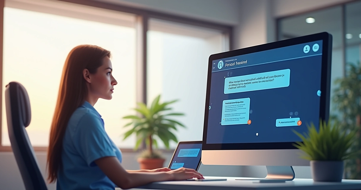 Painel digital mostrando chat automatizado e corretor acompanhando atendimento via IA na imobiliária 