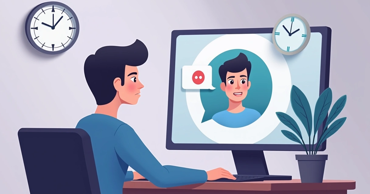 Cliente esperando resposta de bot em um chat com ícone de relógio ao lado 