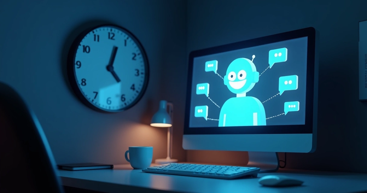 Chatbot conversando com cliente à noite 