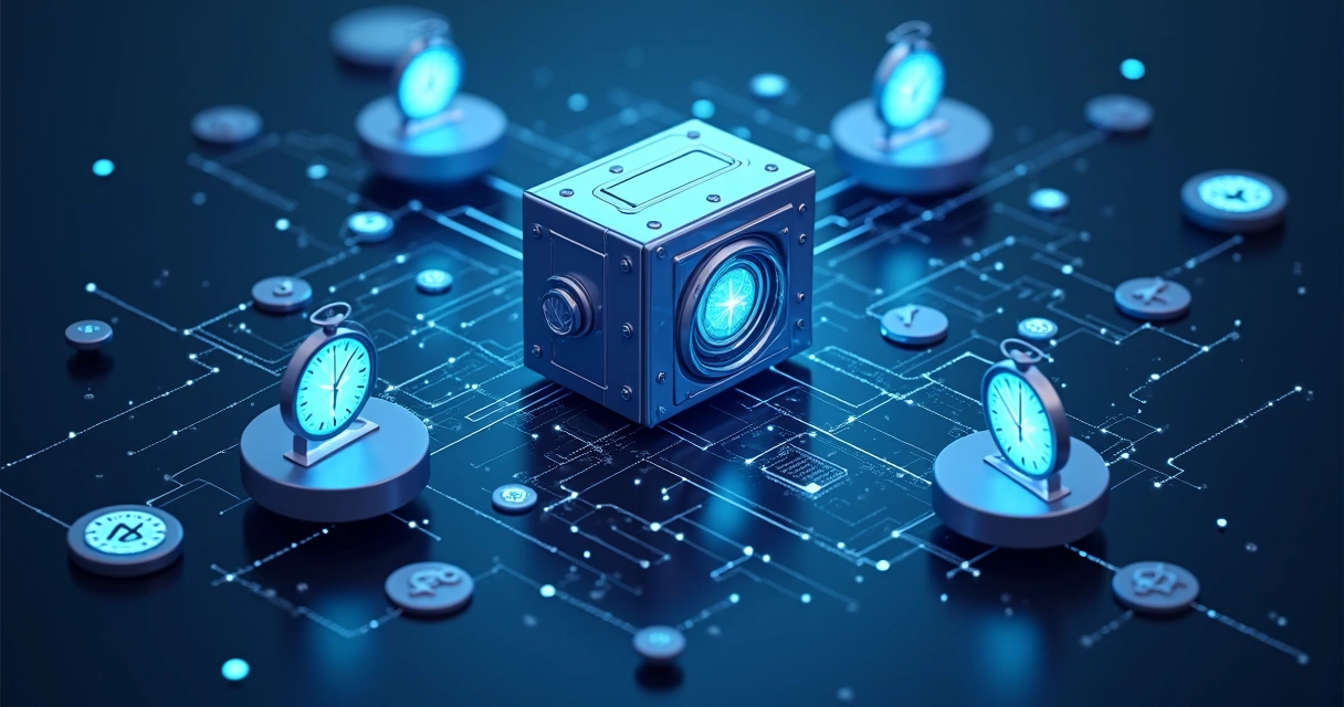 Ilustração de saldo de investimento sendo exposto no tempo por um robô de trade 