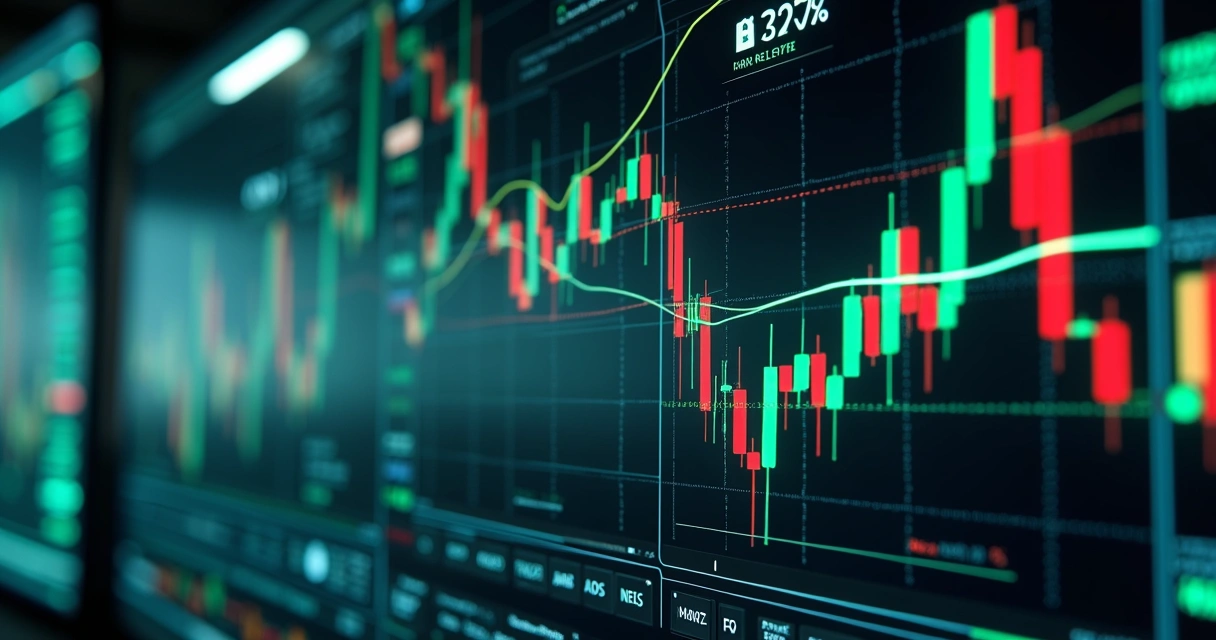 Interface detalhada de plataforma de trading automatizado mostrando gráficos de criptomoedas e conexões via API 