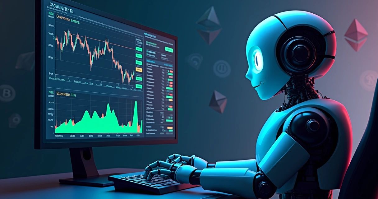 Ilustração de interface de bot de trading de criptomoedas. 