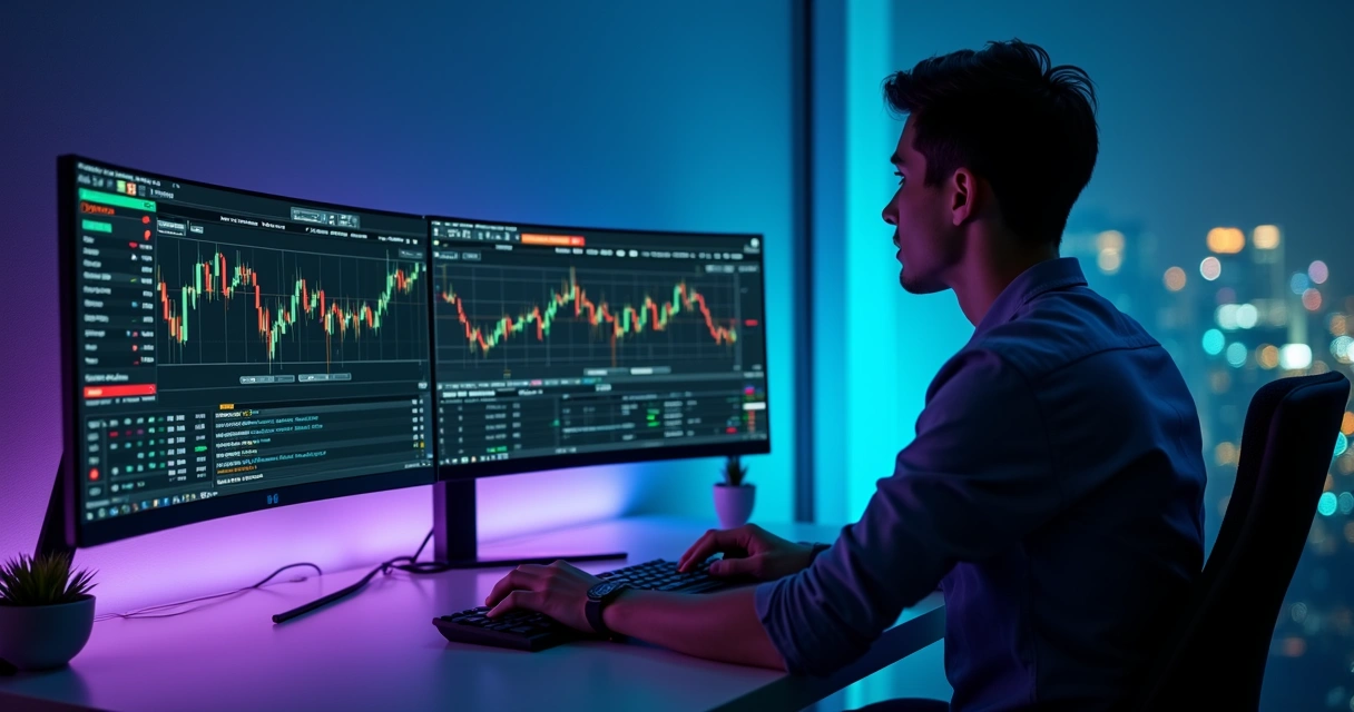 Trader iniciante configurando bot de trading de criptomoedas em painel moderno 