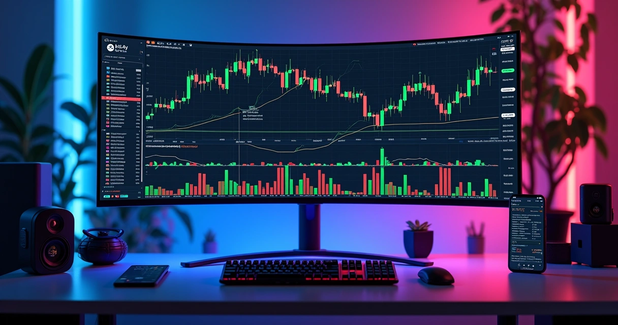 Interface de computador mostrando gráficos de trading de criptomoedas com bots de scalping ativos e dados em tempo real 