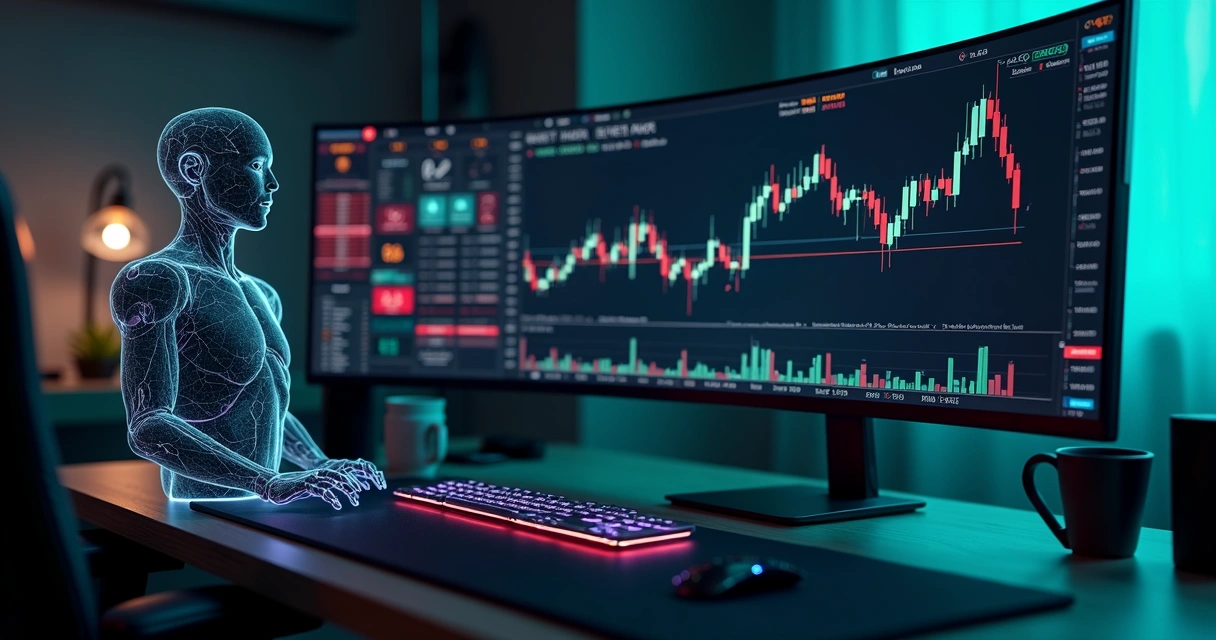 Painel de trading de criptomoedas com bot operando em mercado lateral 
