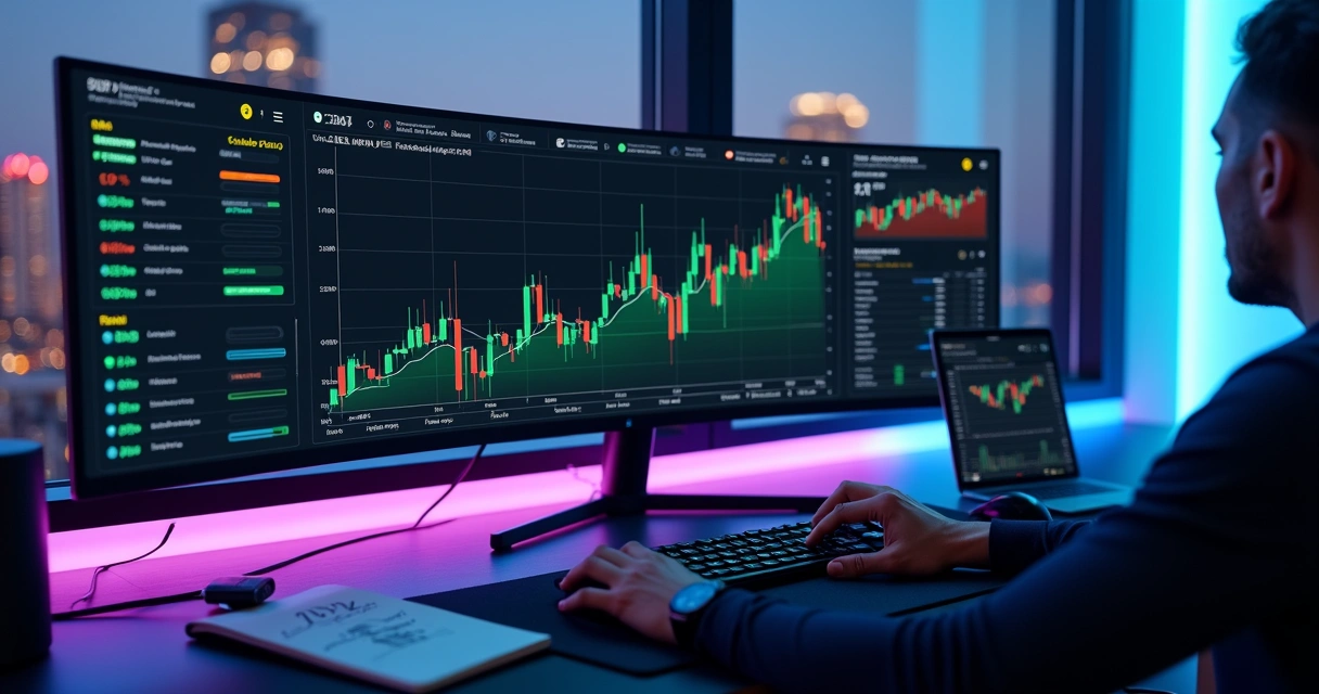 Tela de trader analisando metas realistas para bot de trading em 2026 