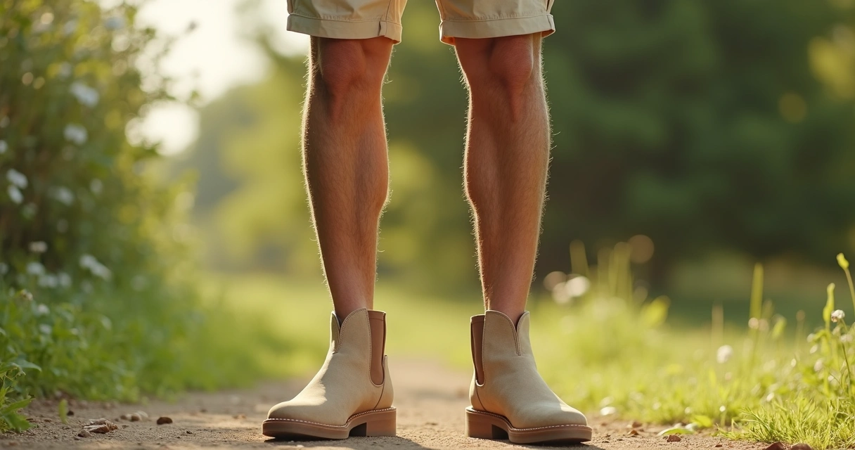 Bota desert em camurça combinada com bermuda de alfaiataria masculina 