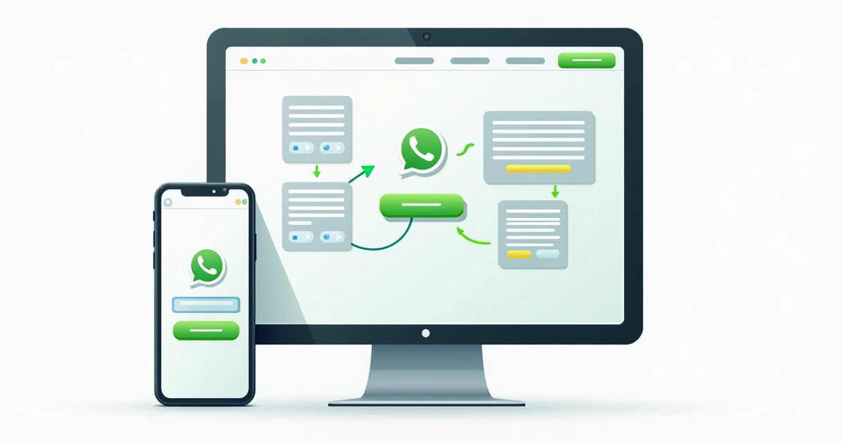 Landing page com botão de WhatsApp e fluxo de mensagem visual 