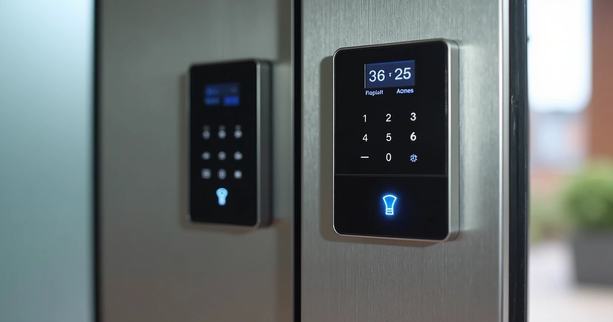 Exemplo de botoeiras simples e avançadas lado a lado em painel de controle para porta automática 