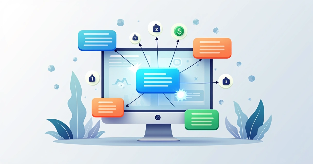 Ilustração de landing page com botões de chamada estratégicos iluminados 