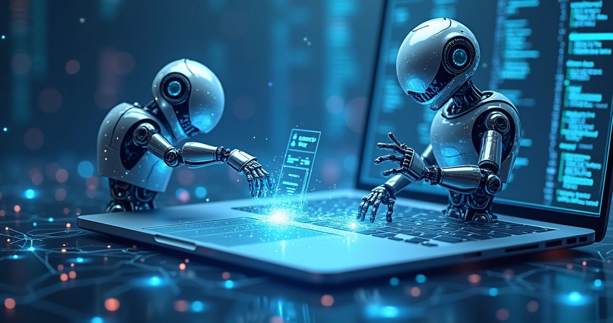 Bots digitais percorrendo as páginas de um site moderno 