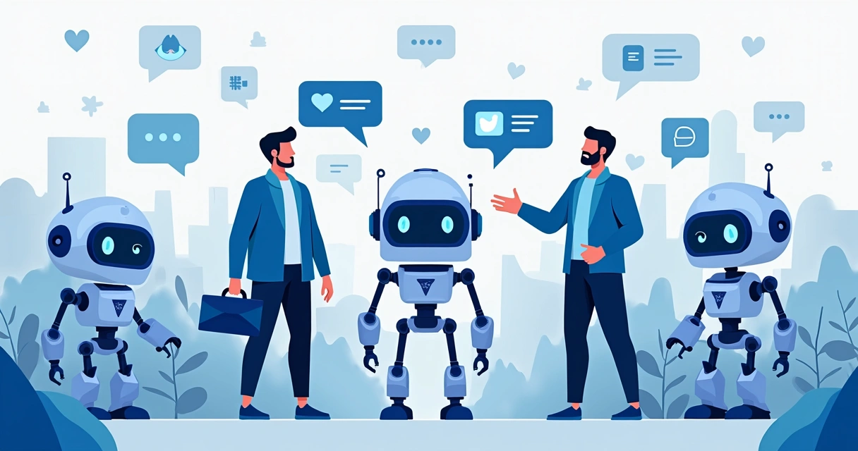 Bots e usuários interagindo em uma rede social 