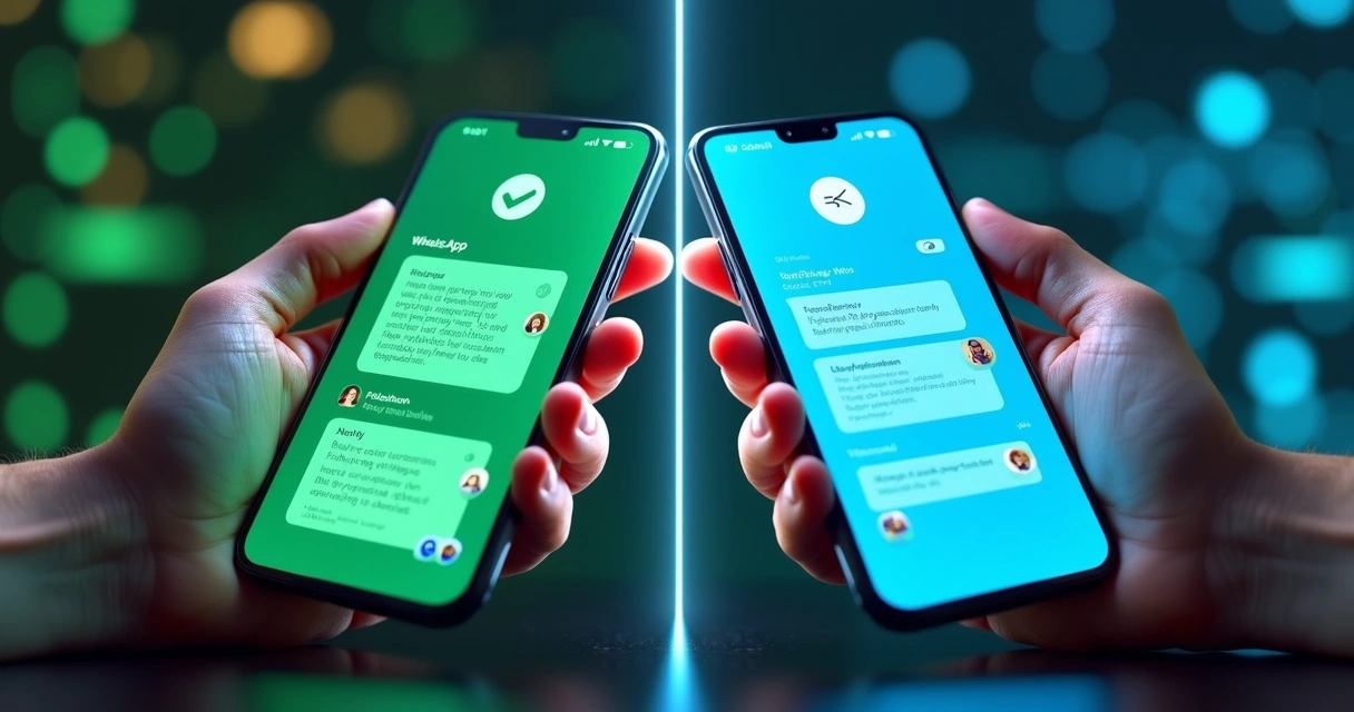 Ilustração comparando bot de WhatsApp e bot de Telegram lado a lado 
