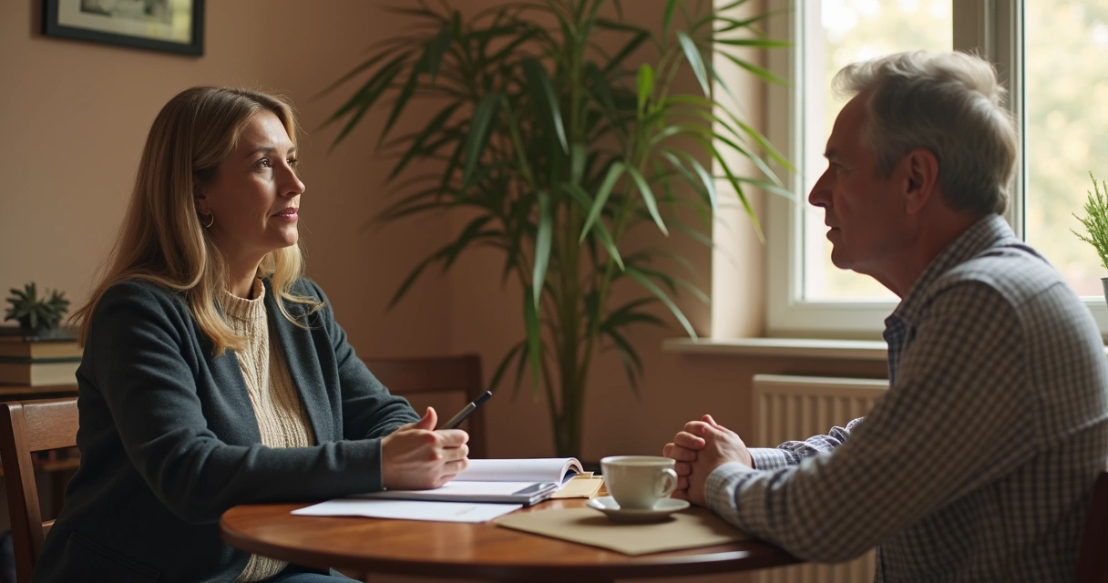 Two adults having a calm boundary-setting conversation at home