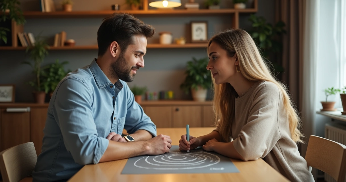 Two people drawing a circle between them representing boundaries