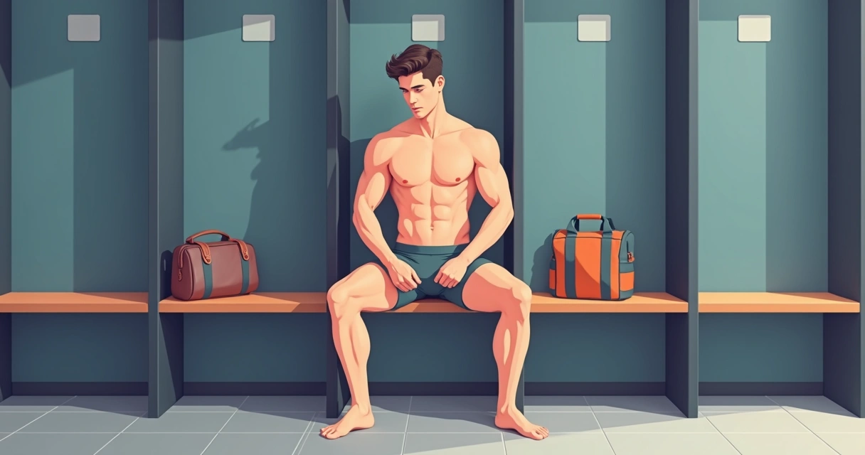 Homem usando cueca boxer de microfibra cinza, sentado no banco de um vestiário