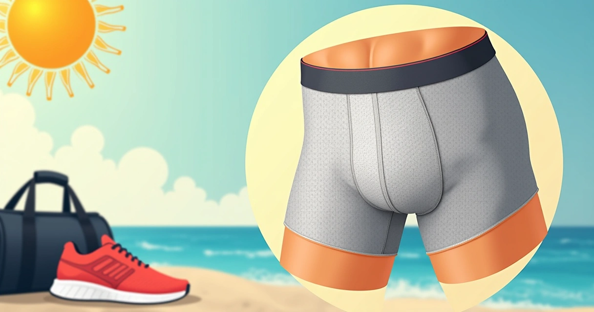 Detalhe de tecido de cueca boxer longa masculina com proteção UV