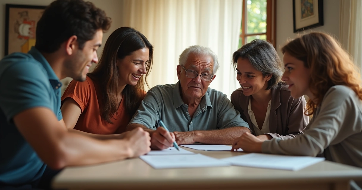 Família reunida com idoso diagnosticado com Alzheimer 