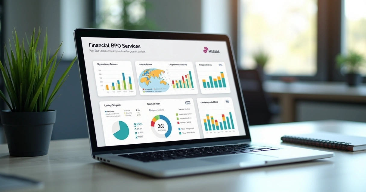 Apresentação digital de portfólio de BPO financeiro na tela de notebook