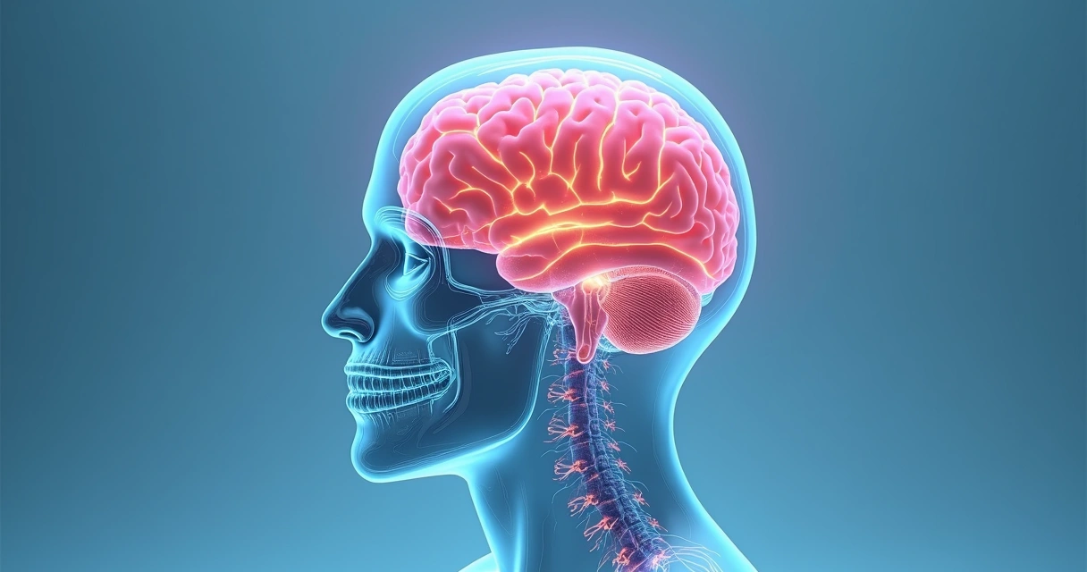 Illustration of the human brain highlighting prefrontal cortex and limbic system 