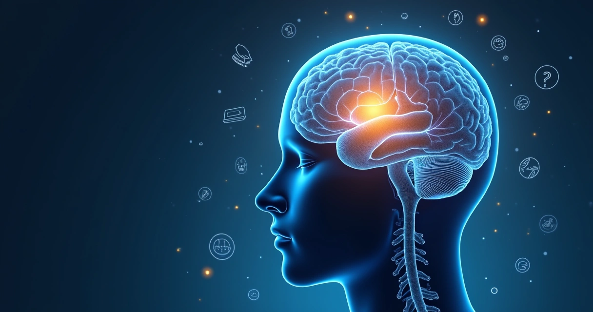 Illustration of a human brain highlighting areas activated during meditation 