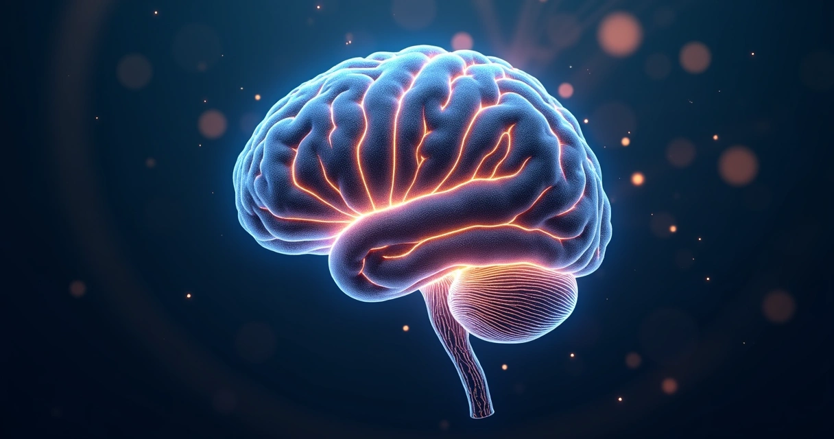 Digital brain illustration with glowing neural pathways