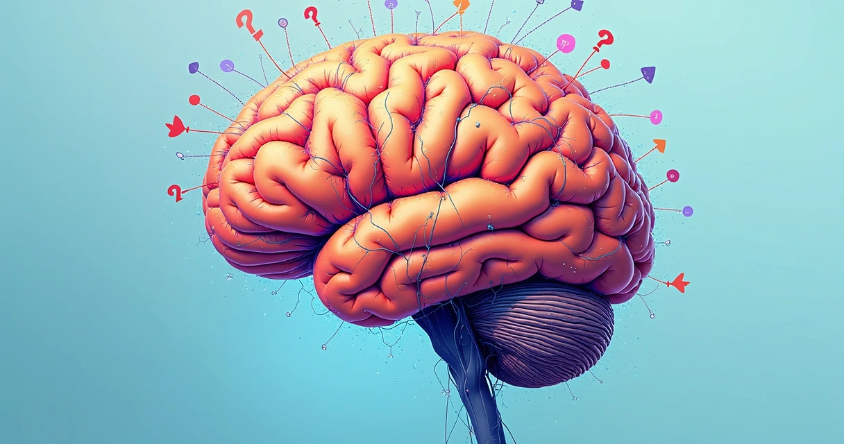 Brain illustration with neural patterns and decision paths 