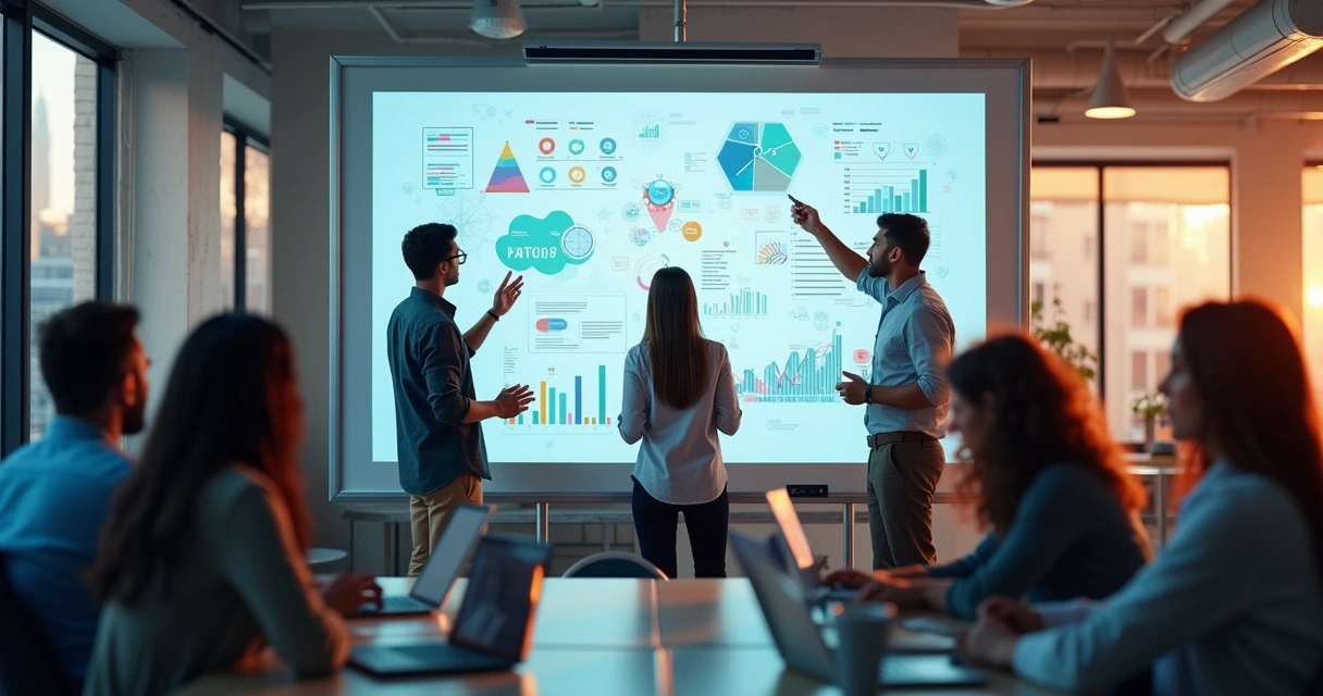 Brainstorm de aplicativos no quadro branco com elementos digitais 