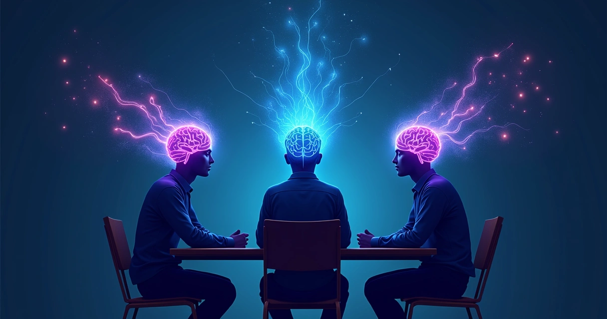 Illustration of brainwaves and people thinking 