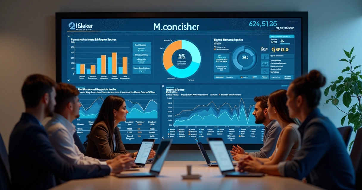 Team analyzing brand reputation with AI citations on a display 