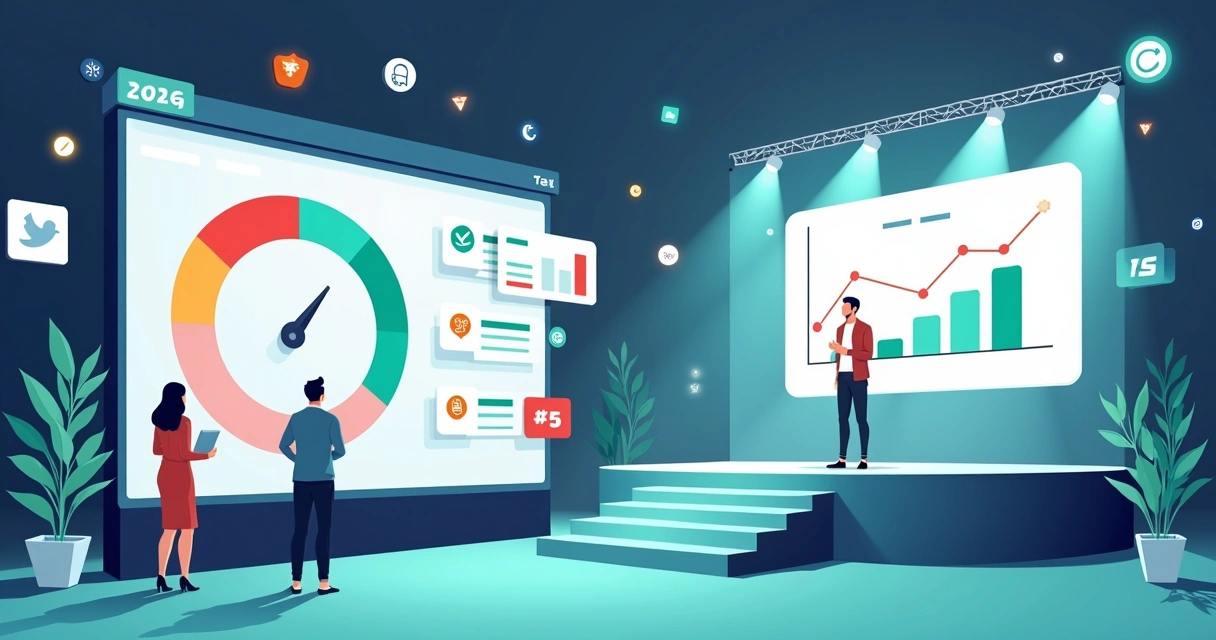 Ilustração de marca avaliando segurança de evento patrocinado com painel de risco 