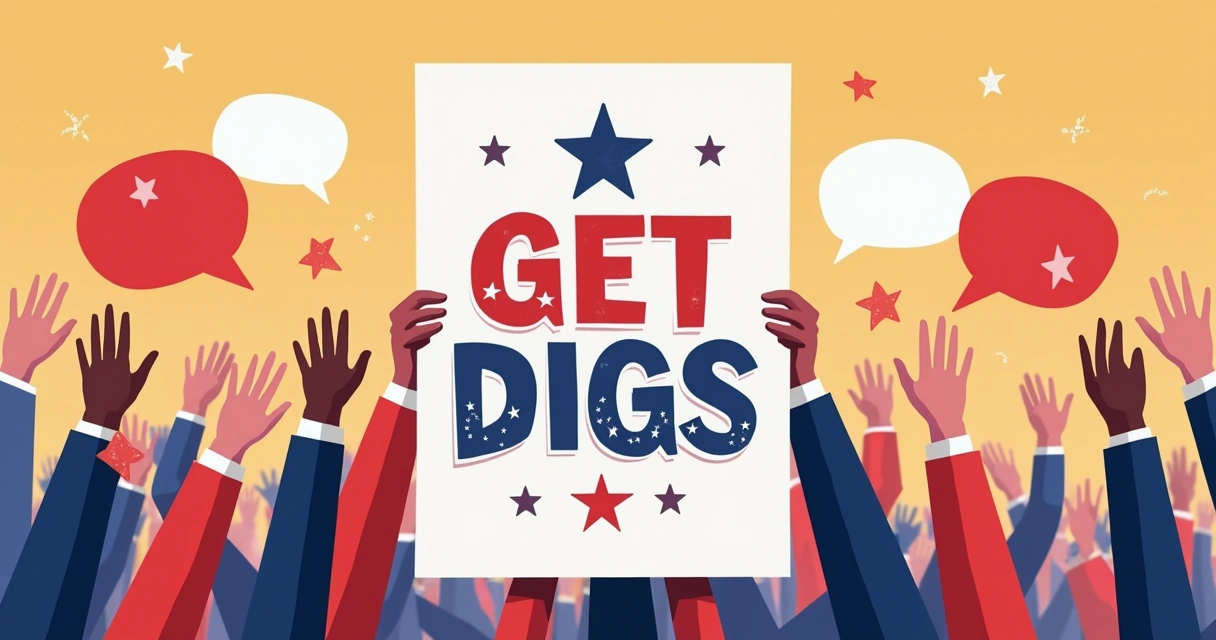 Cartaz de campanha com identidade visual coerente e slogan forte ao centro 