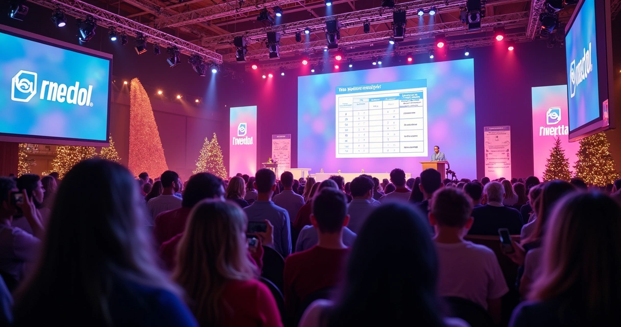 Tela de enquete online de evento com branding de patrocinador e público interagindo 