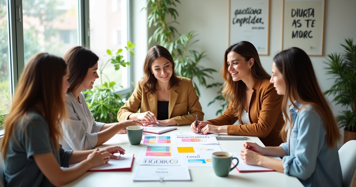 Workshop com mulheres discutindo branding em grupo
